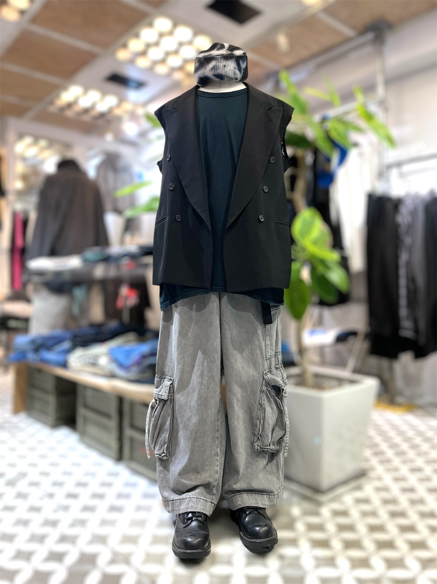 Grey Wide Denim Cargo pants