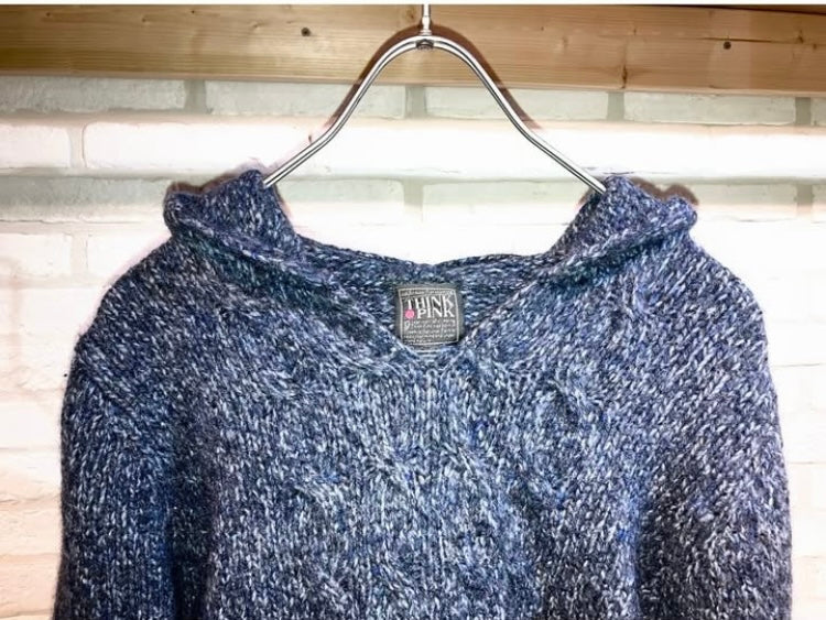 "THINK PINK" Old Short Length Knit Hoodie