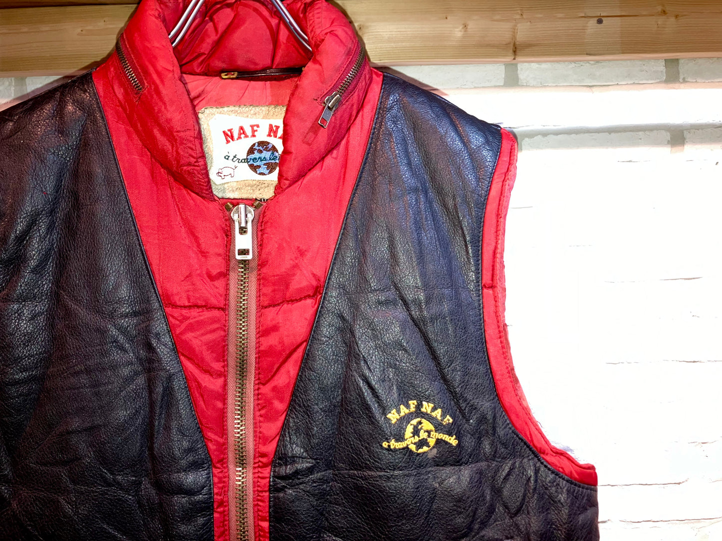 "NAF NAF" Vintage Leather&Nylon Padding Vest