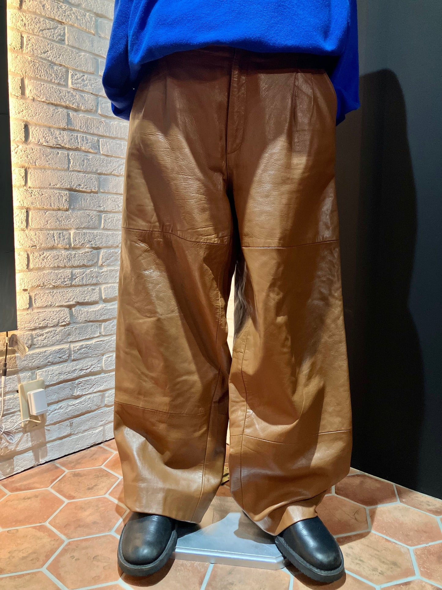 Old Color Leather Wide Pants