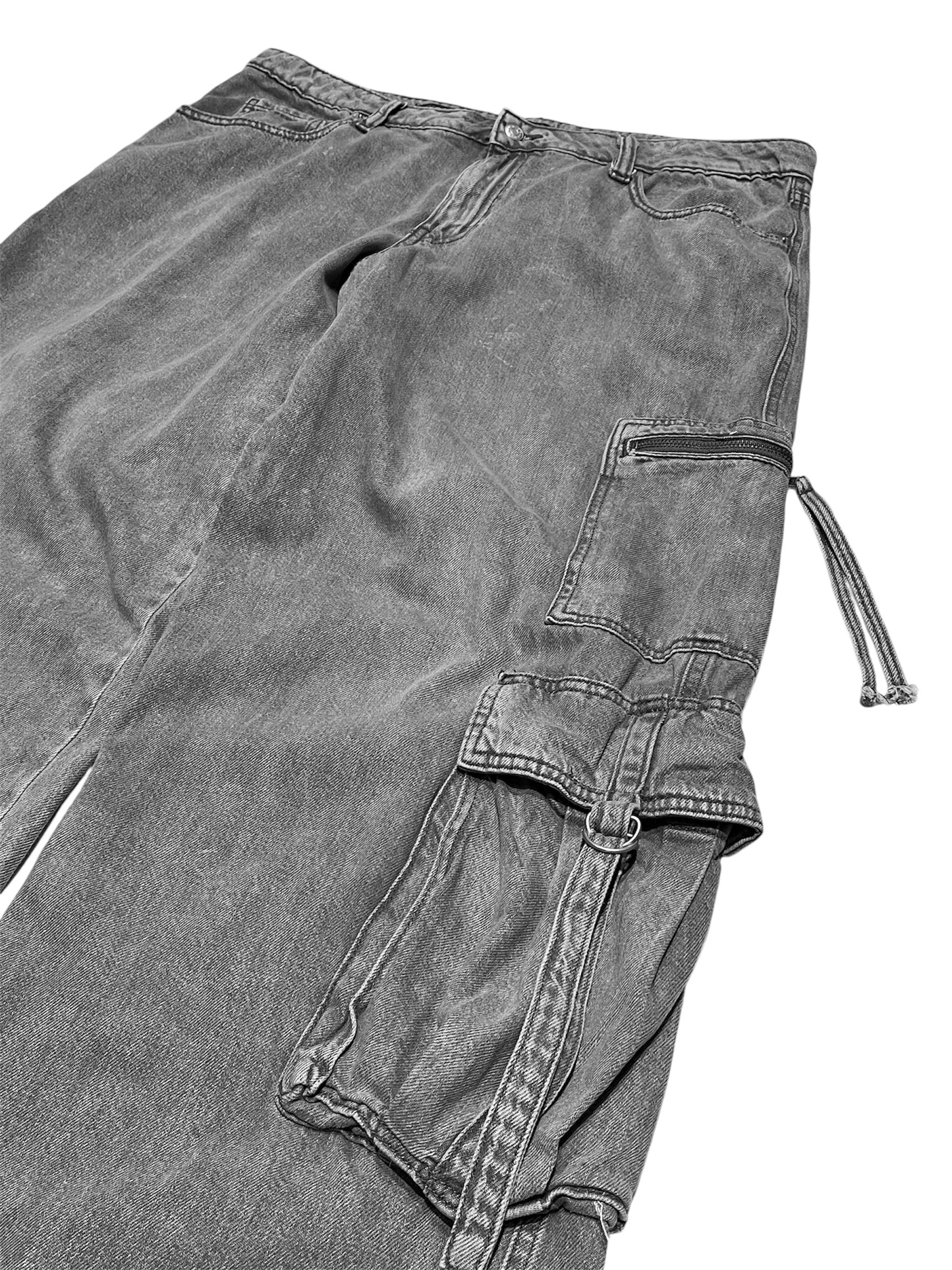 Grey Wide Denim Cargo pants