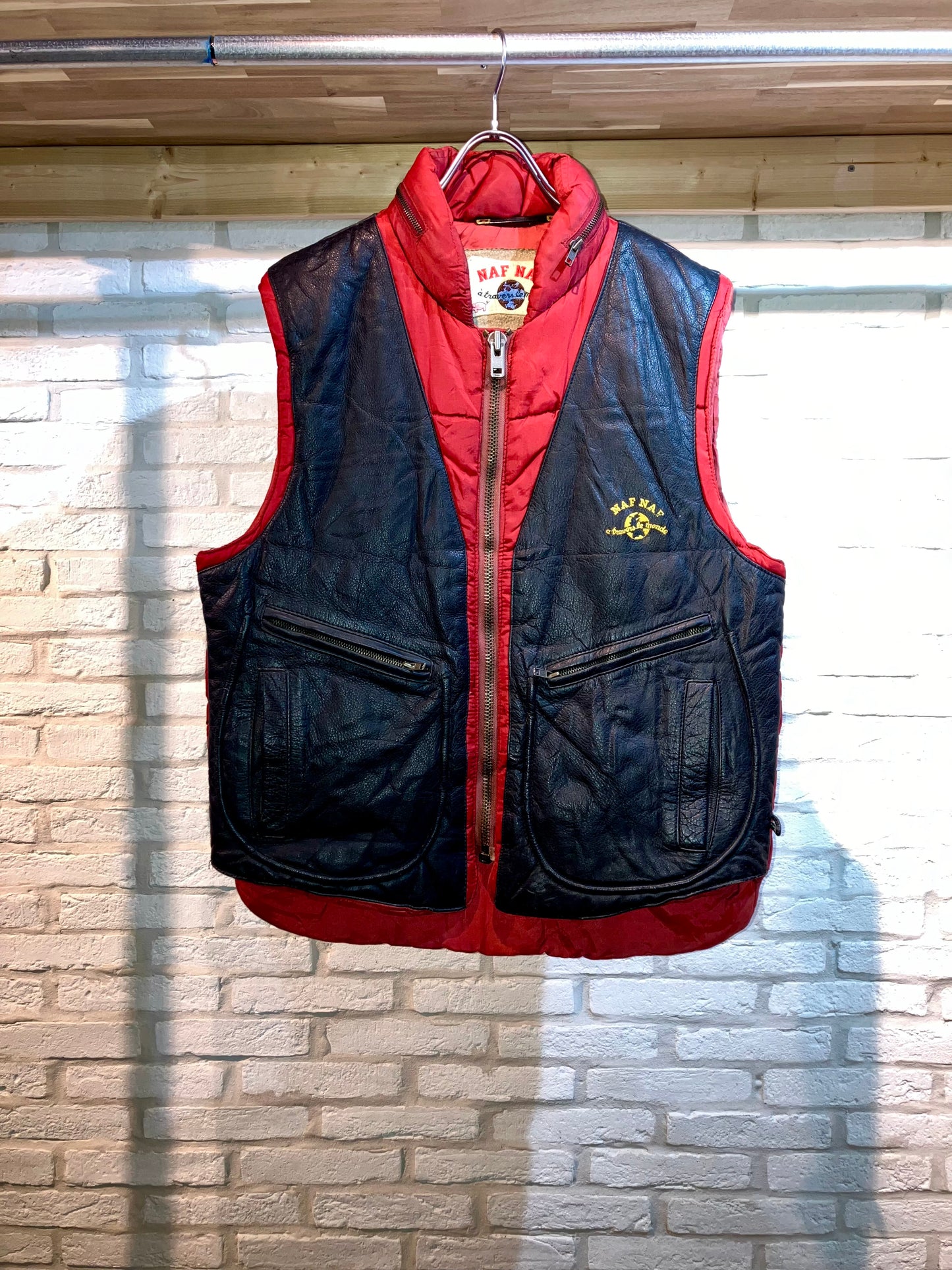 "NAF NAF" Vintage Leather&Nylon Padding Vest