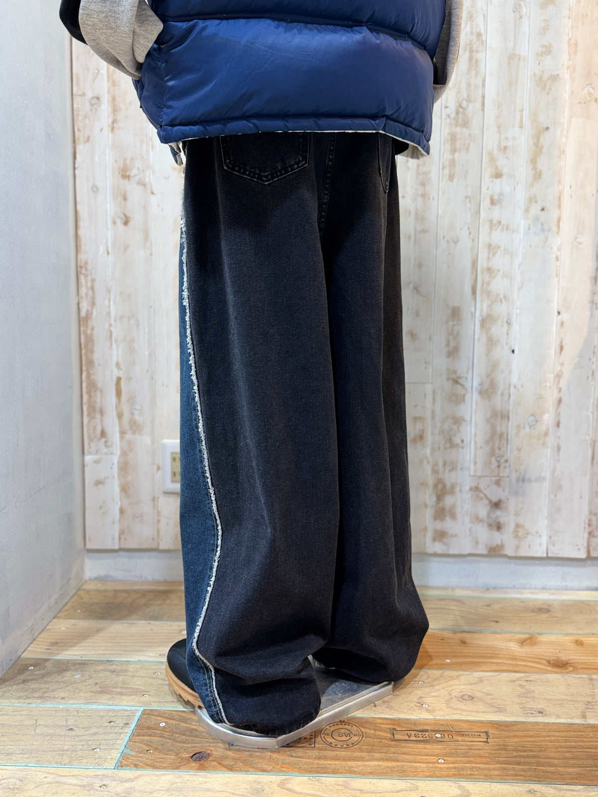 Side Fringe Color Block Denim Pants