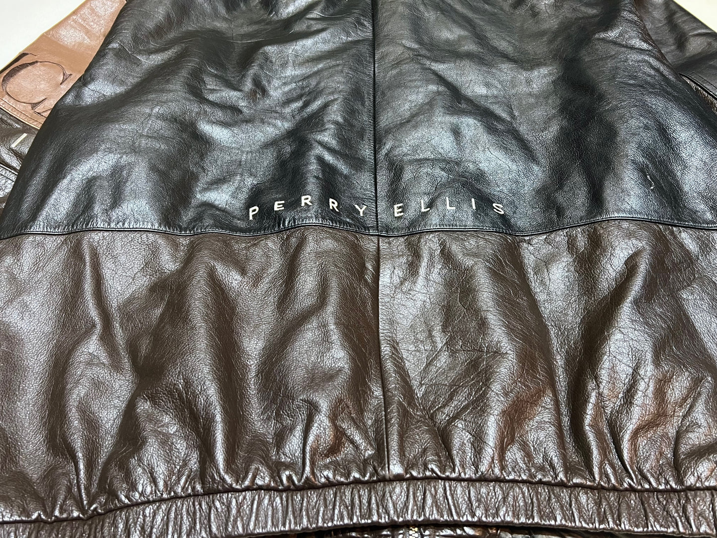 Perry Ellis AMERICA 90's Vintage Leather Bomber Jacket