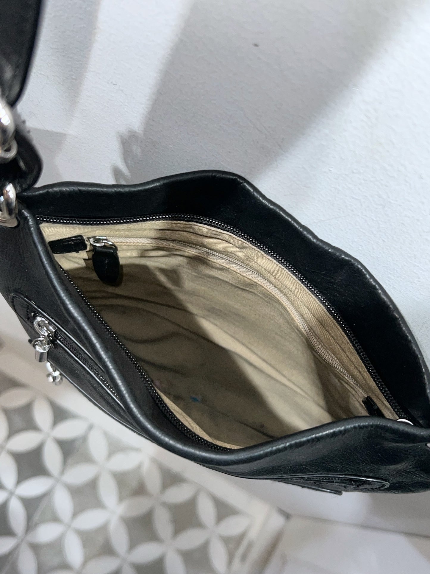Double Zipper Leather Shoulder Bag