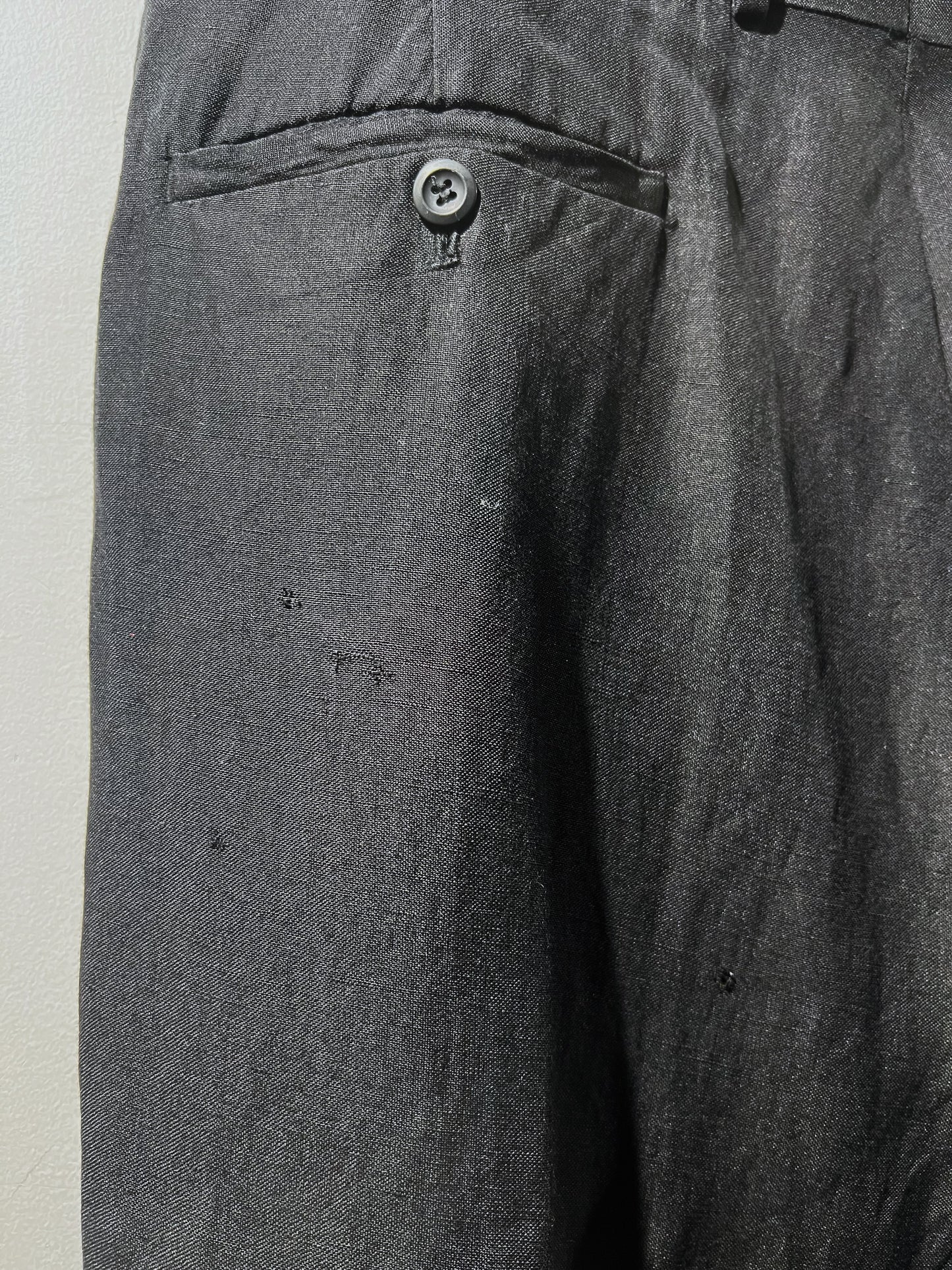 Vintage Linen × Rayon Wide Leg Tuck Slacks
