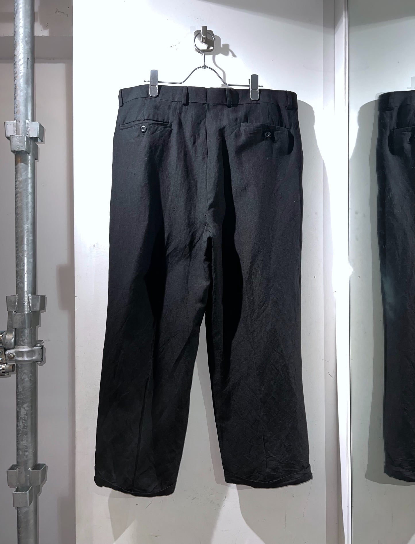 Vintage Linen × Rayon Wide Leg Tuck Slacks