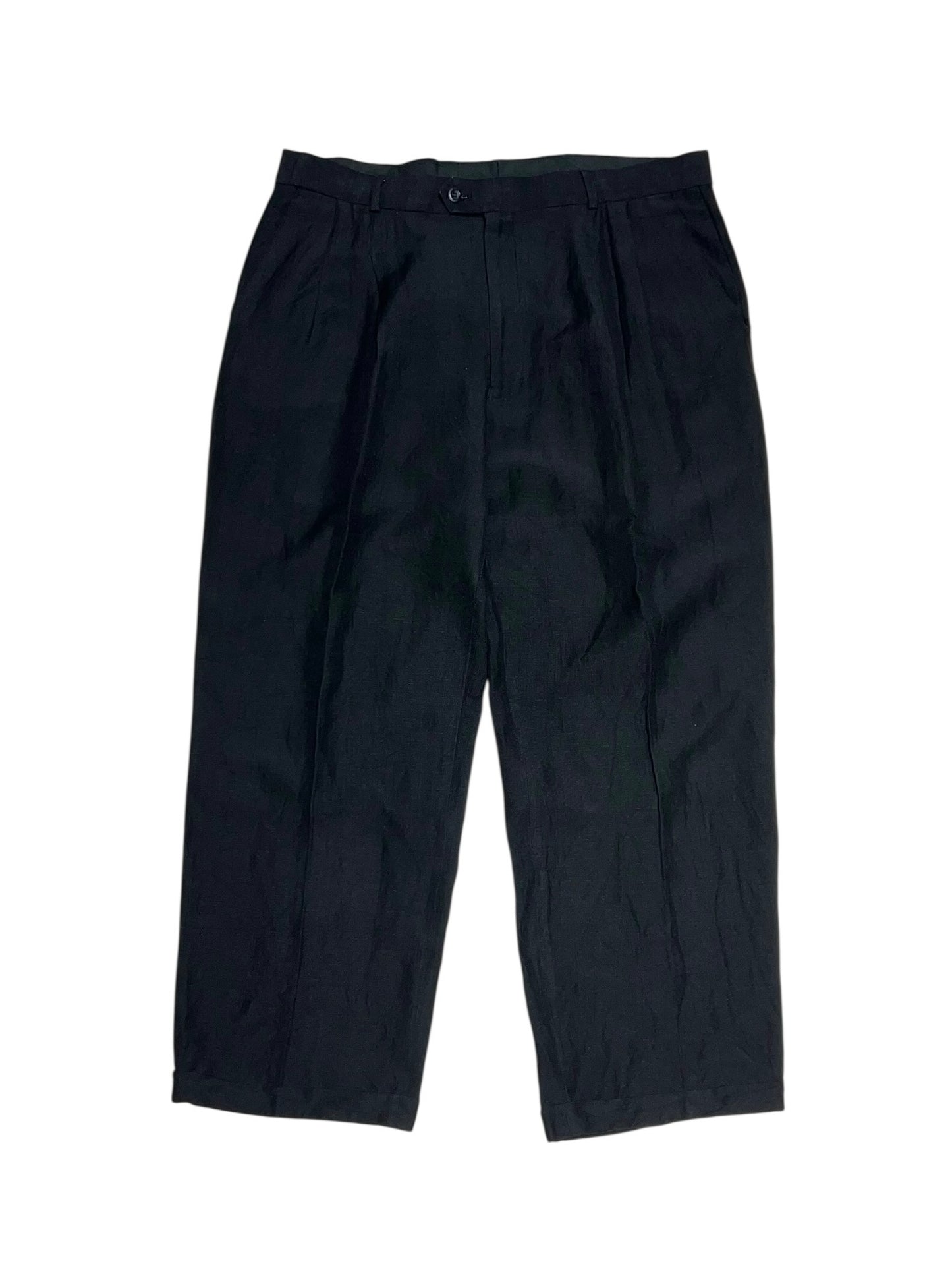 Vintage Linen × Rayon Wide Leg Tuck Slacks