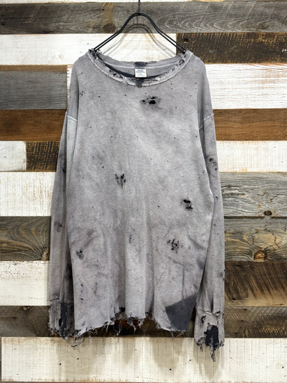 Bleach Washed Destroyed Thermal LS Tee
