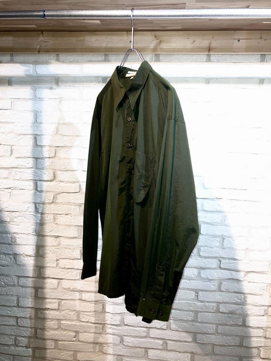 "PERRY ELLIS" 00s Deep Green Design Nylon Shirt