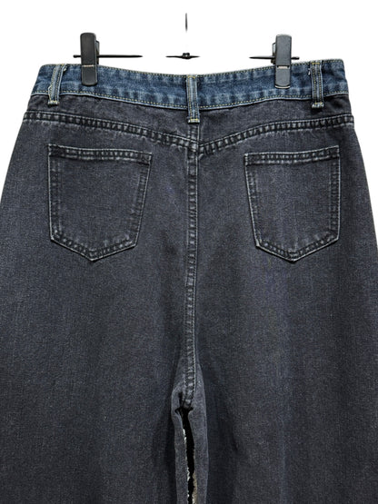 Side Fringe Color Block Denim Pants