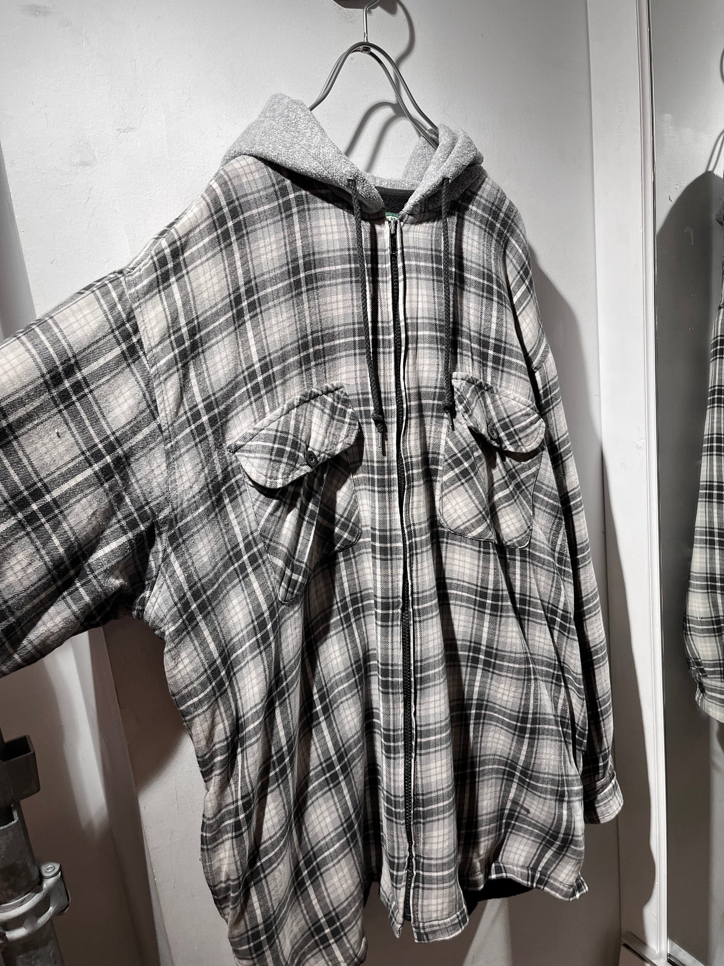 Fleece liner check shirt hoodie jacket