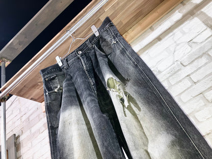 Old Distressed Wide Denim Pants