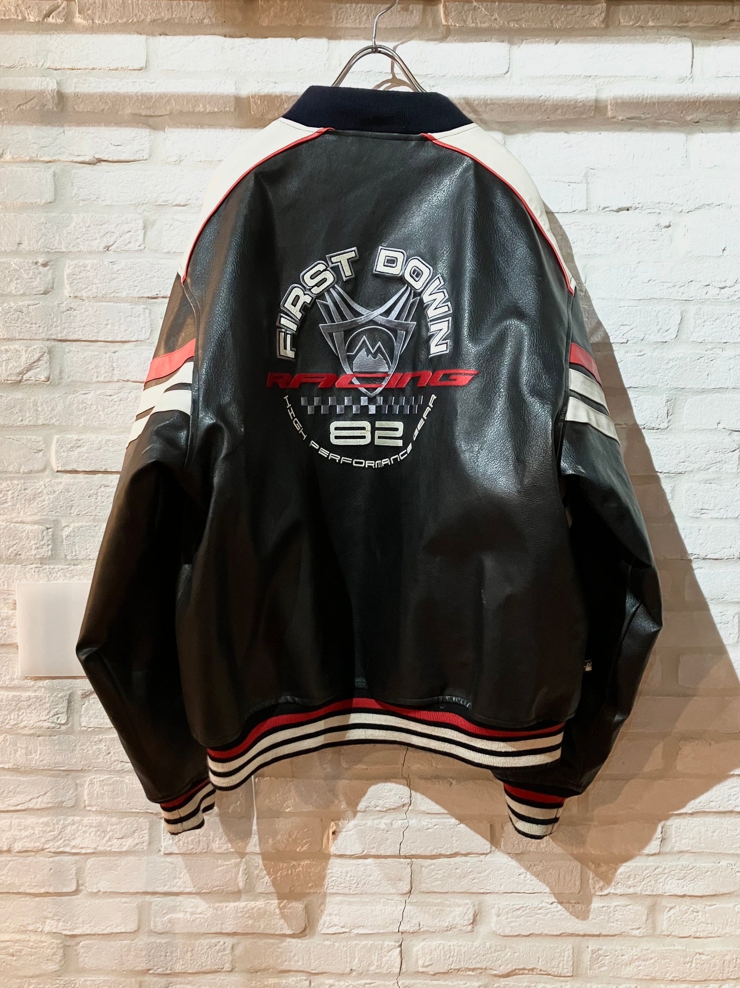 "FIRST DOWN" Old Design PVC Leather Varsity JKT