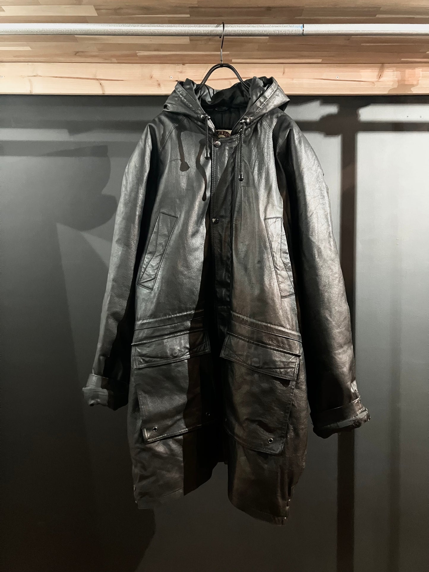 Old Design Leather Hoodie Coat