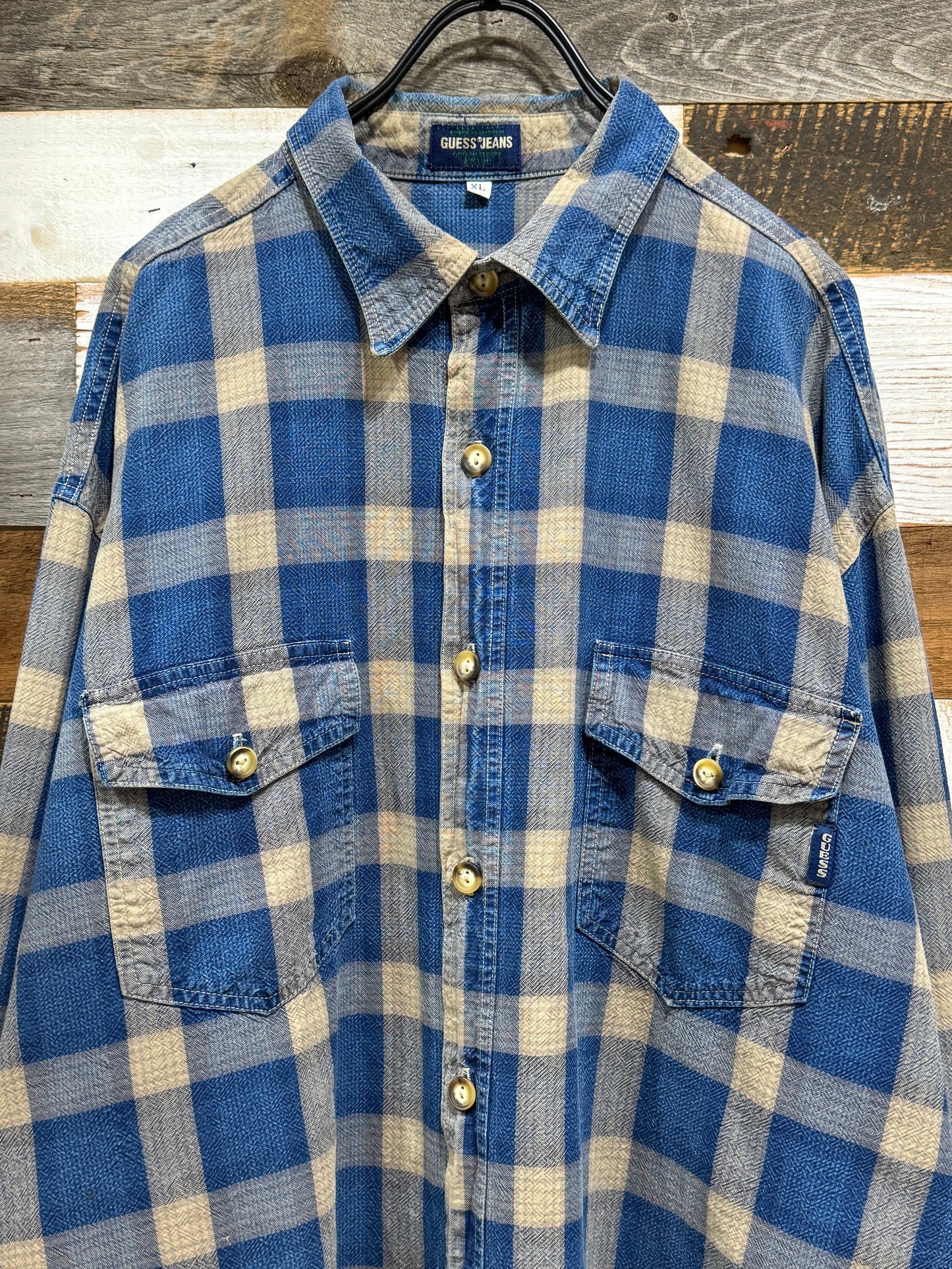 Old Guess Jeans Lightwewight Denim Plaid Shirt