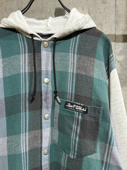 90's Surf Style Flannel Plaid Hoodie