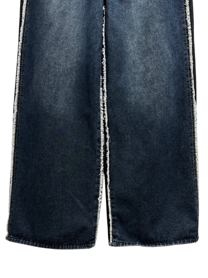 Side Fringe Color Block Denim Pants