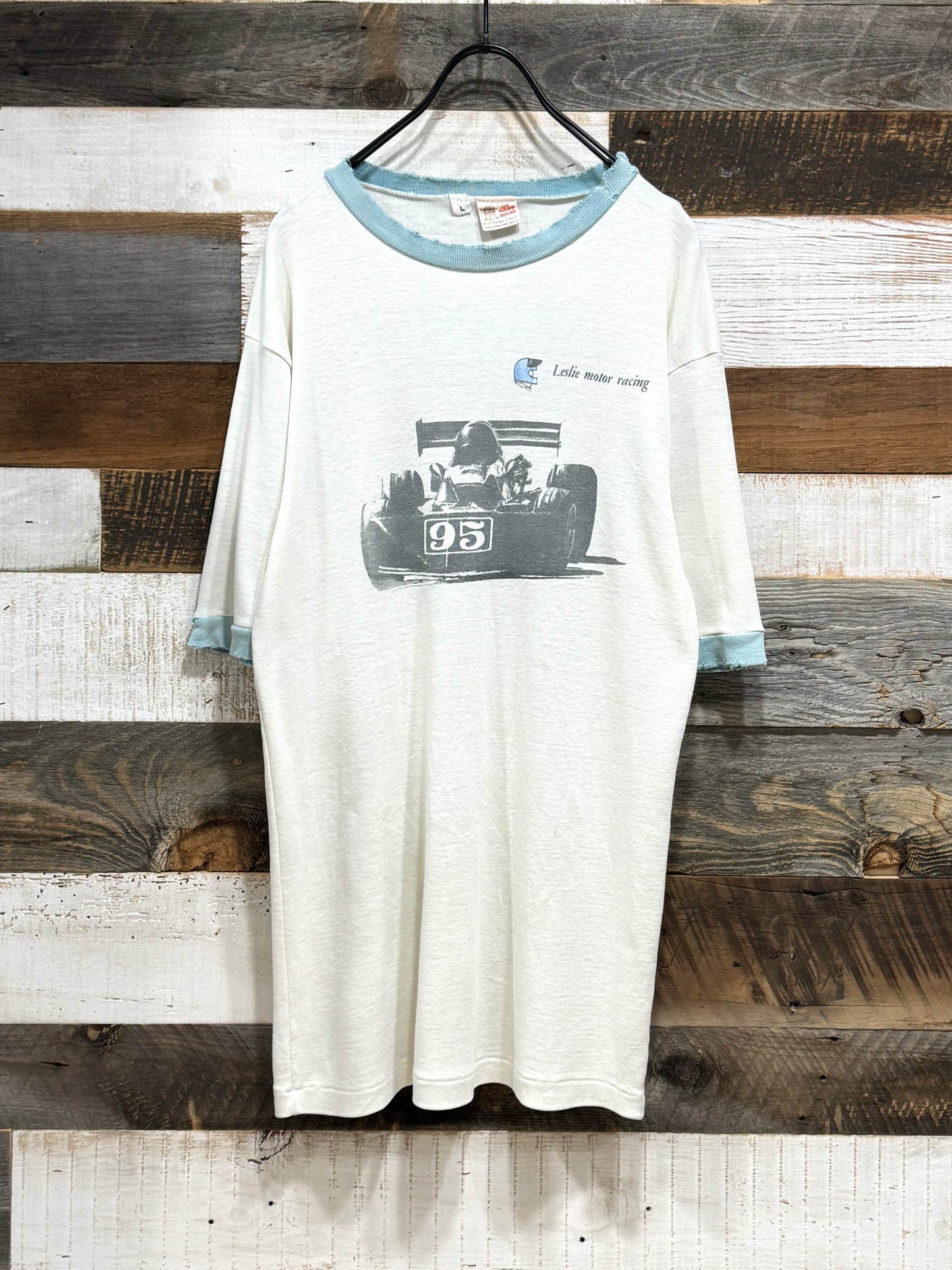 80s vintage Leslie motor racing Ringer Tee