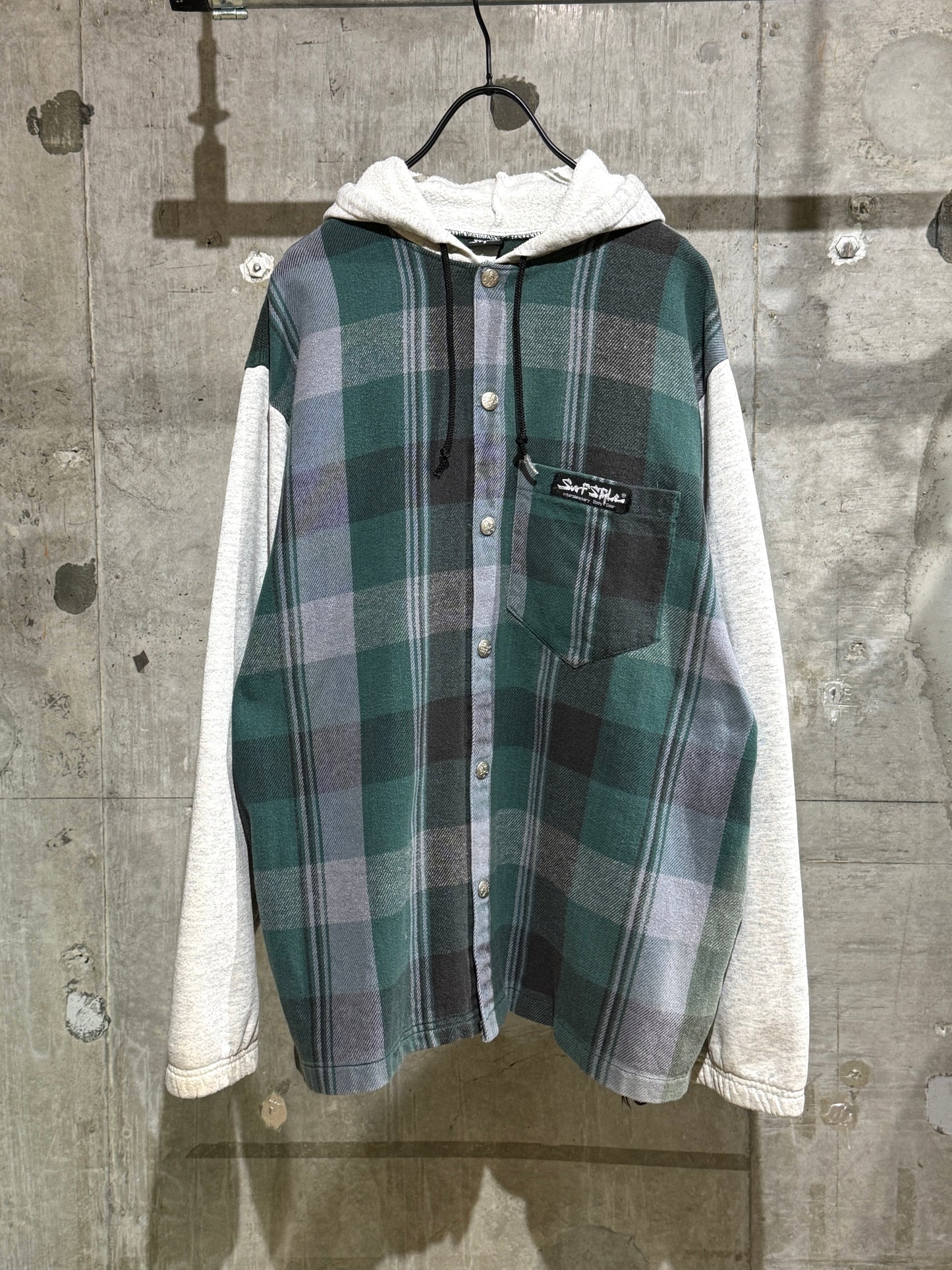 90's Surf Style Flannel Plaid Hoodie