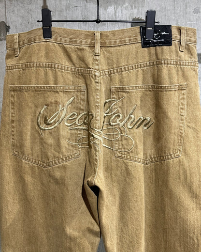 Sean John Embroidered Wide Denim Pants