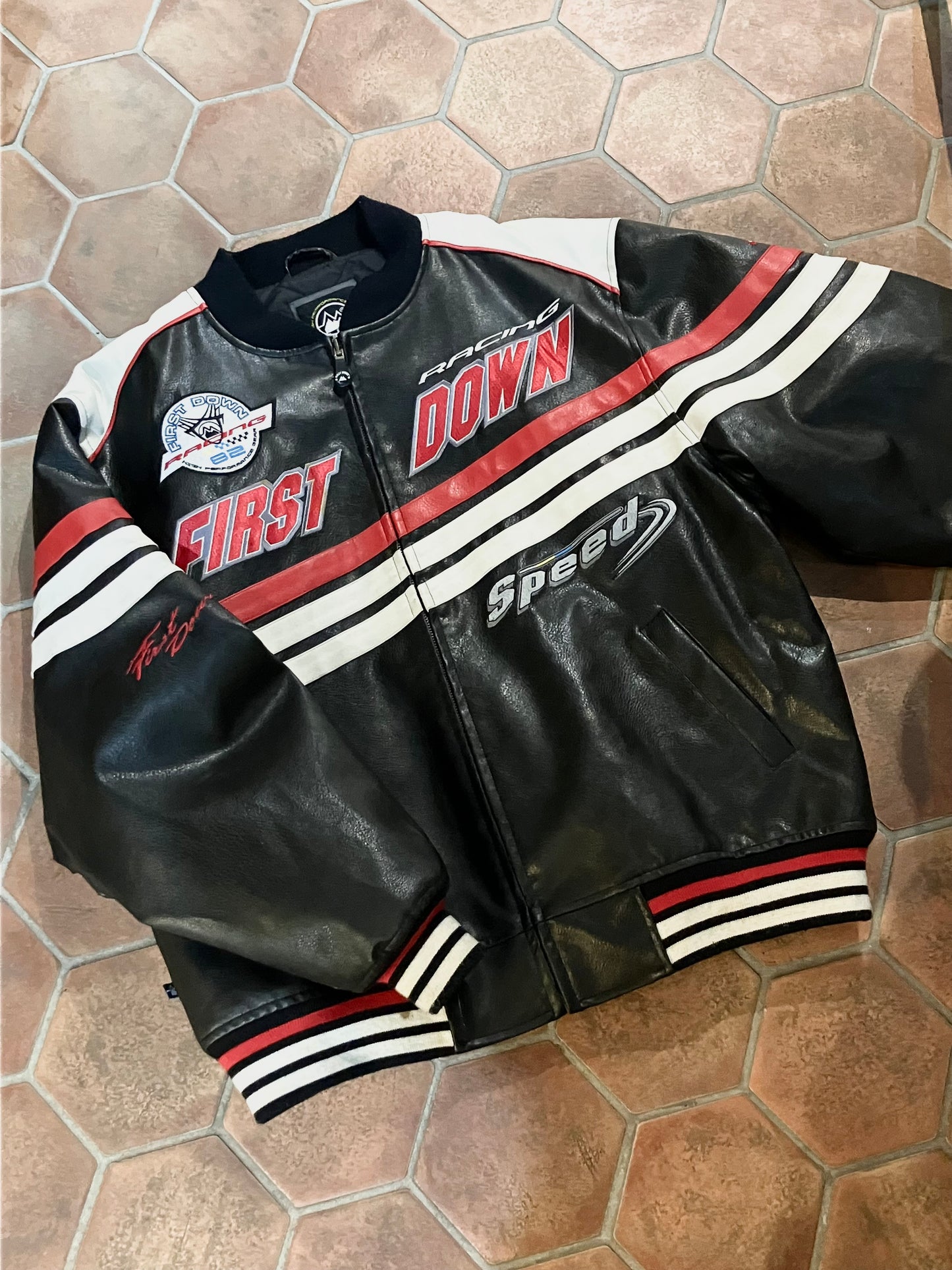 "FIRST DOWN" Old Design PVC Leather Varsity JKT