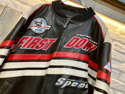 "FIRST DOWN" Old Design PVC Leather Varsity JKT