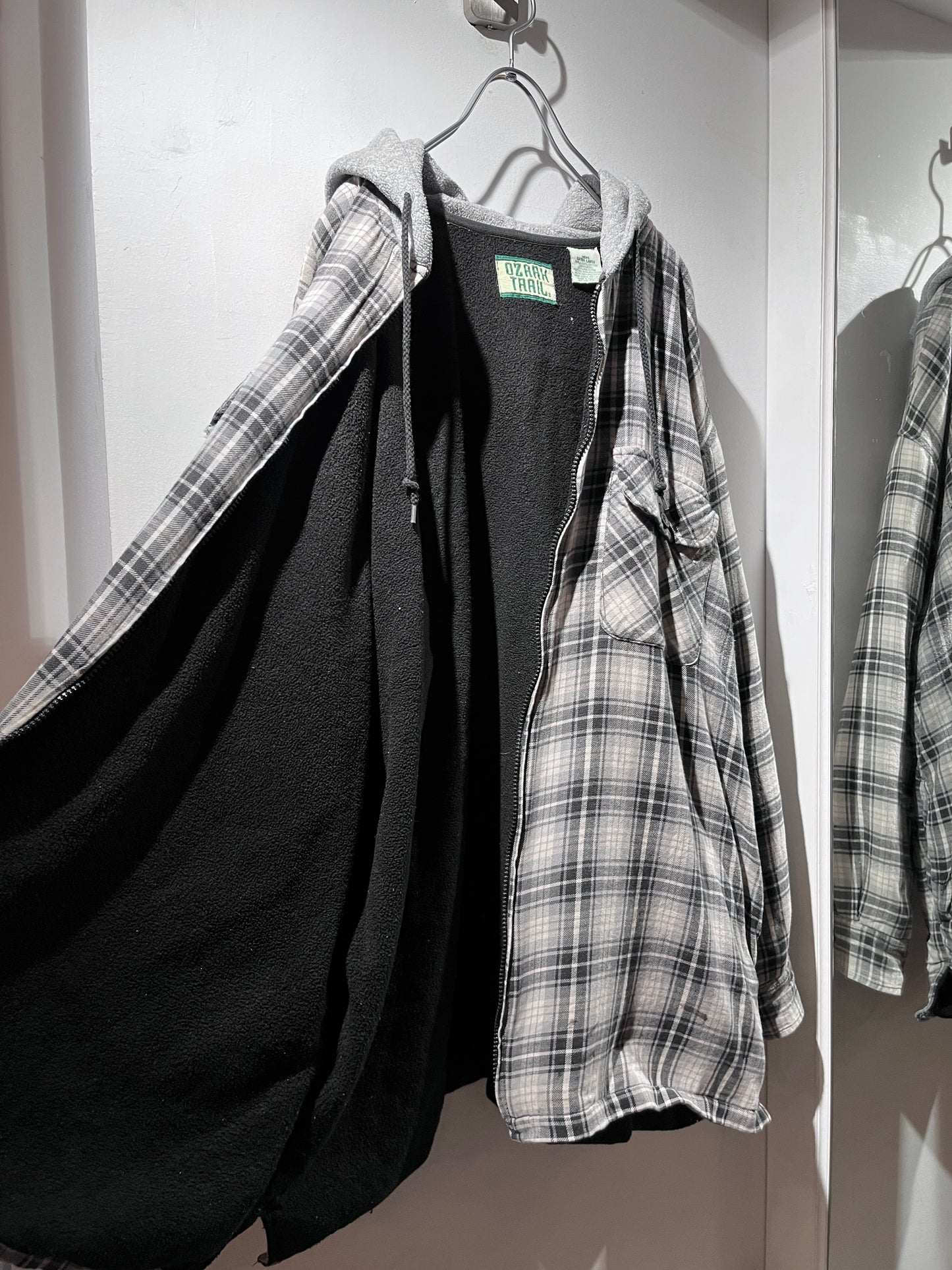 Fleece liner check shirt hoodie jacket