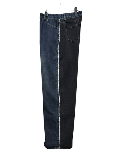 Side Fringe Color Block Denim Pants