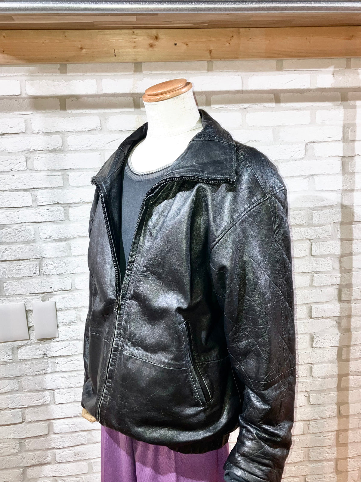 Old High Neck Design Leather JKT