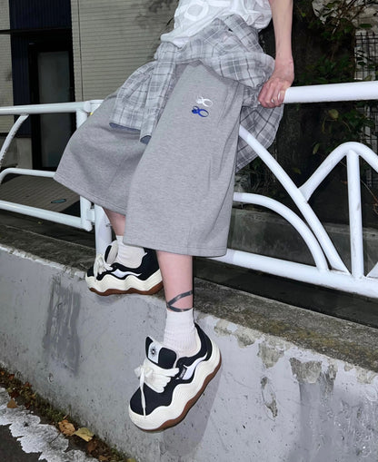 DOUBLE LOGO SWEAT HALF PANTS (GRAY)