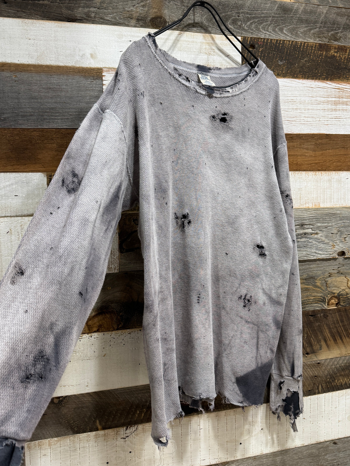 Bleach Washed Destroyed Thermal LS Tee