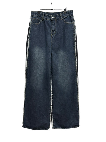 Side Fringe Color Block Denim Pants