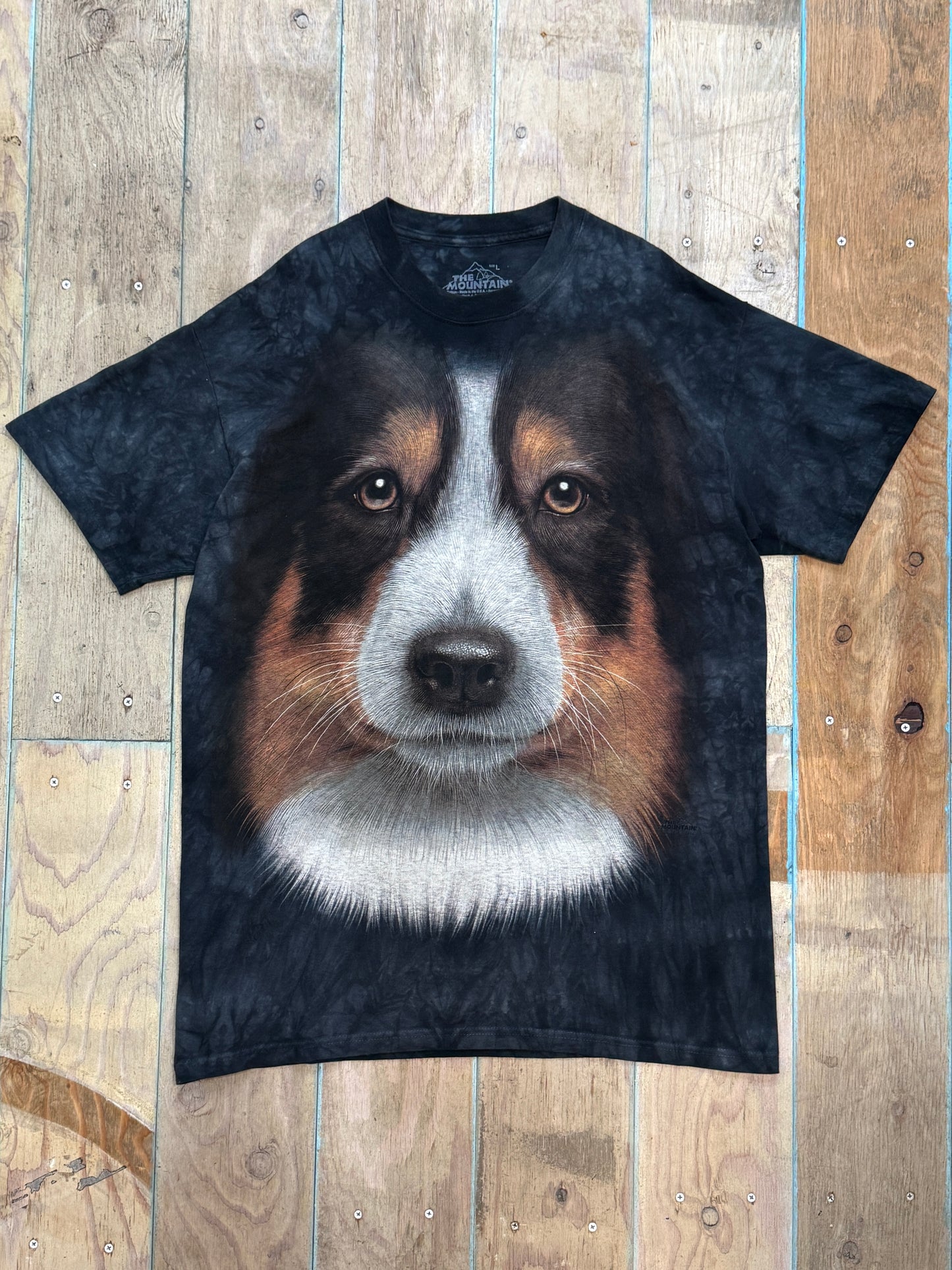The Mountain Tie-Dye Dog Face Tee (Australian Shepherd)
