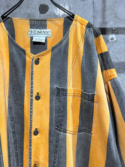 90s KOMAN Striped Baseball Shirt