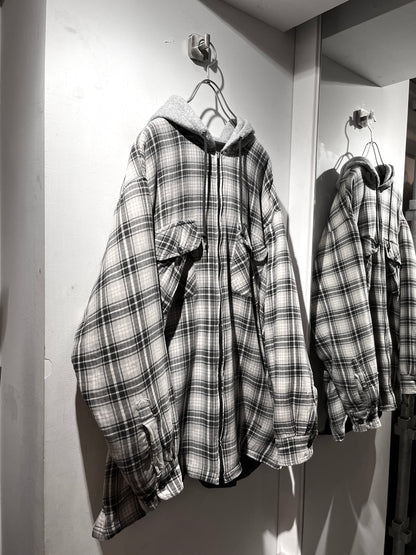 Fleece liner check shirt hoodie jacket