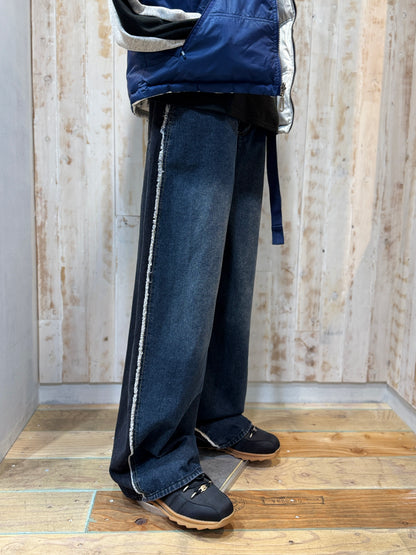 Side Fringe Color Block Denim Pants