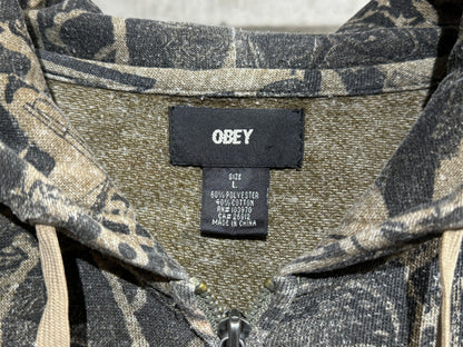 00s OBEY Patterned Zip-up Hoodie