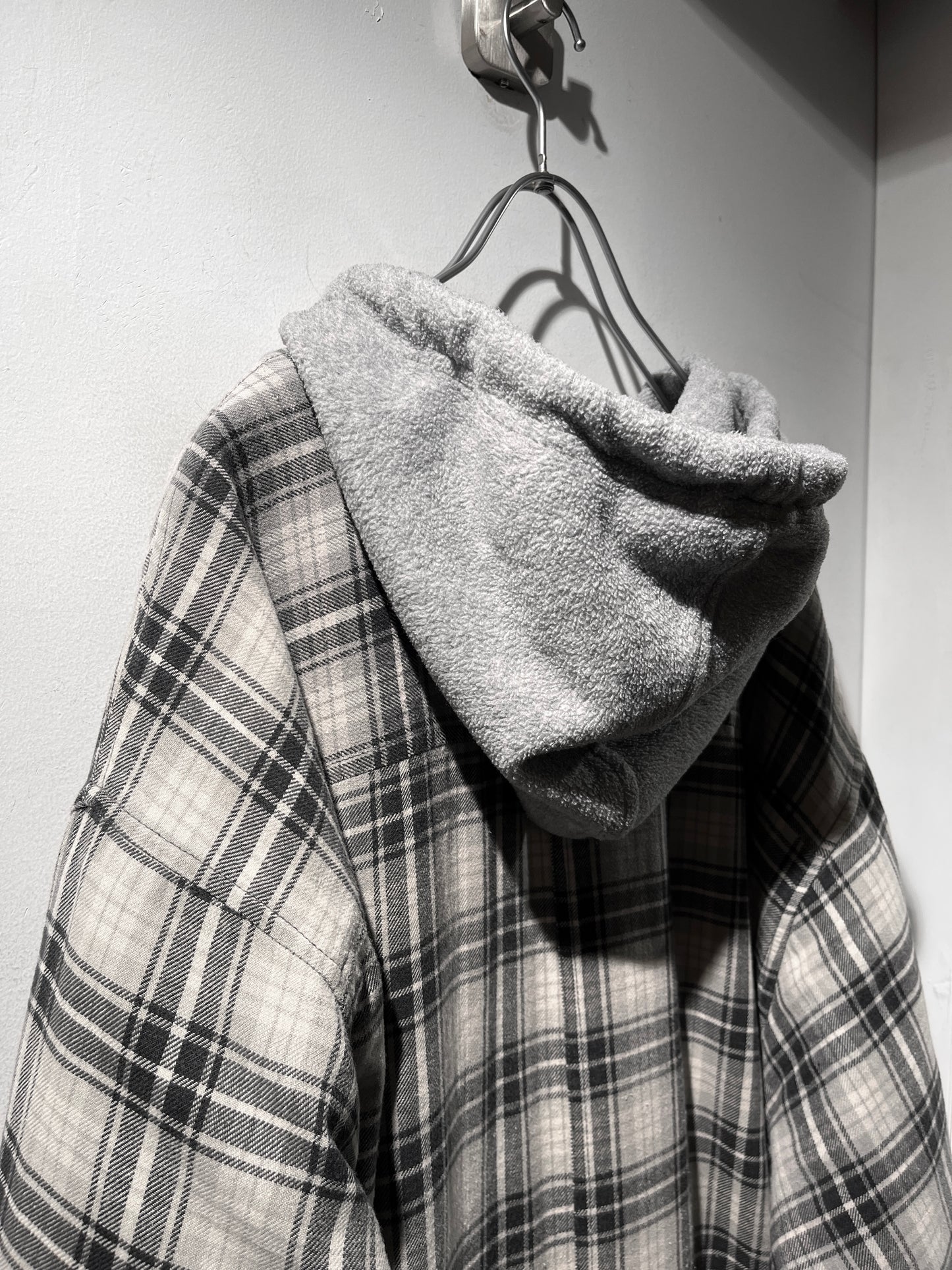 Fleece liner check shirt hoodie jacket