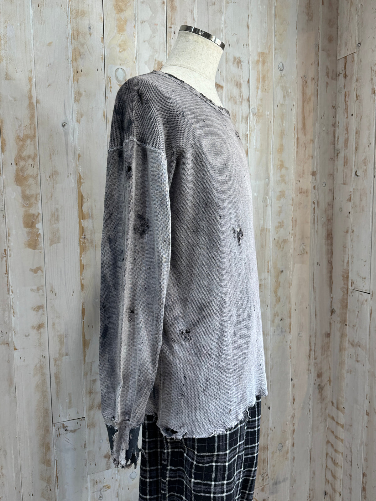 Bleach Washed Destroyed Thermal LS Tee