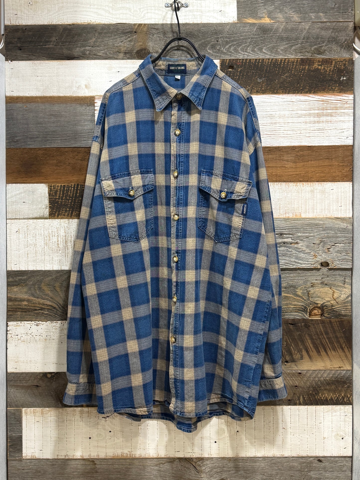 Old Guess Jeans Lightwewight Denim Plaid Shirt