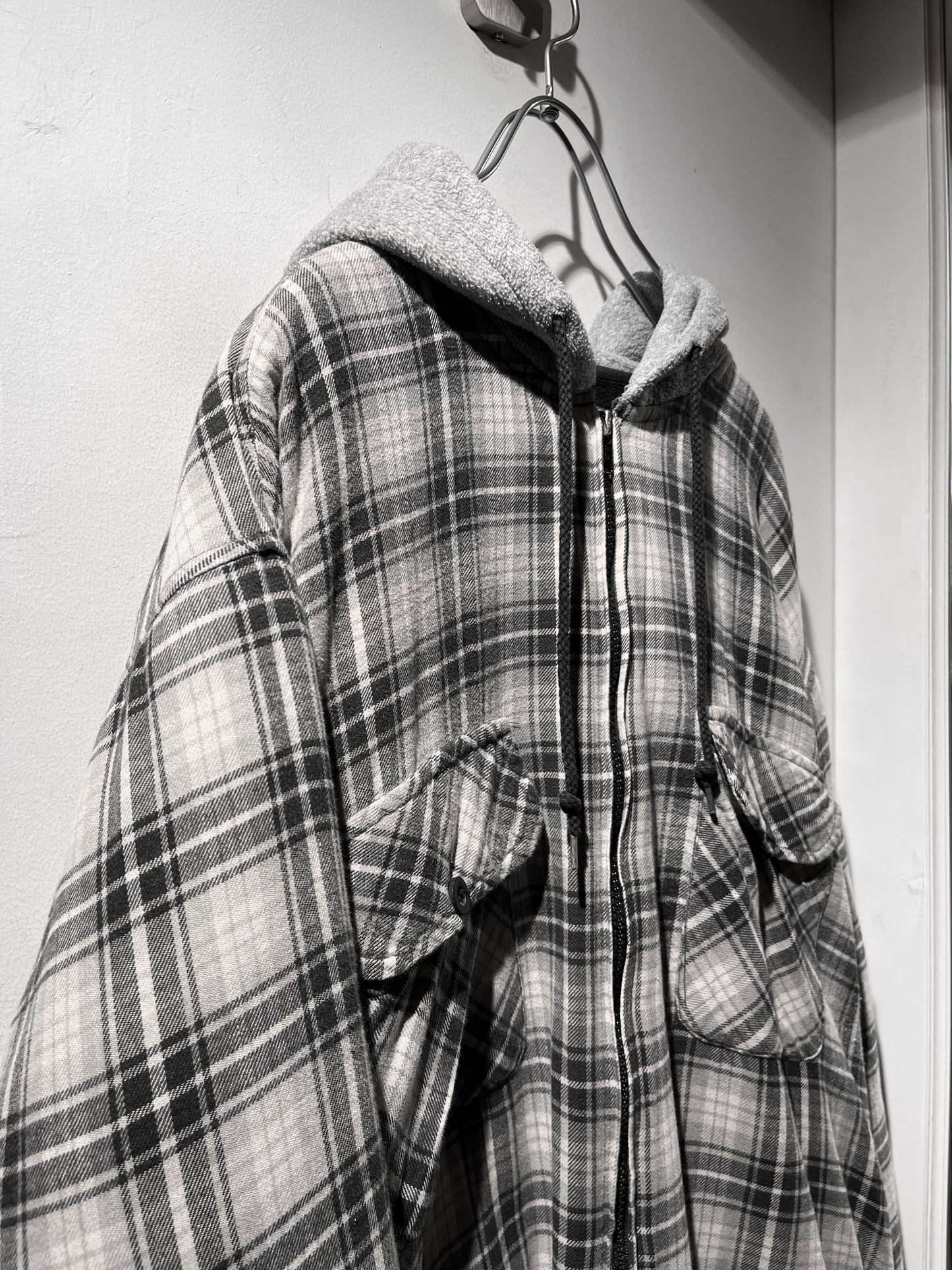 Fleece liner check shirt hoodie jacket