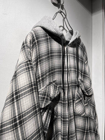 Fleece liner check shirt hoodie jacket