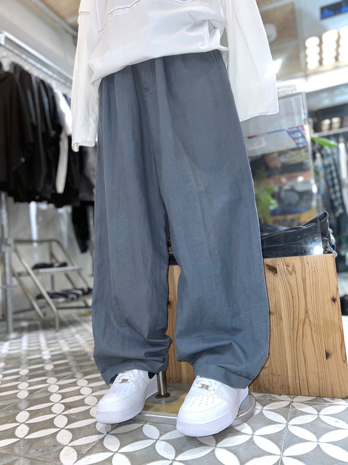 Old Linen mix Loose Wide Trousers