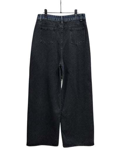 Side Fringe Color Block Denim Pants