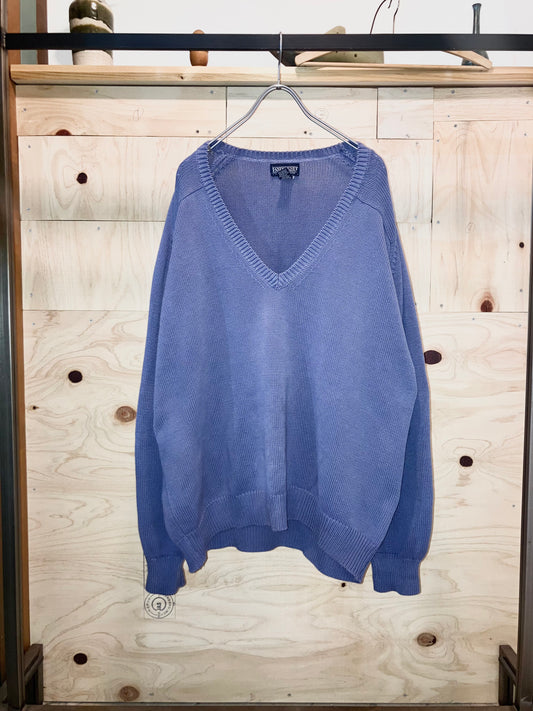 "LANDS'END" Old V neck Cotton Knit "Lavender Color"