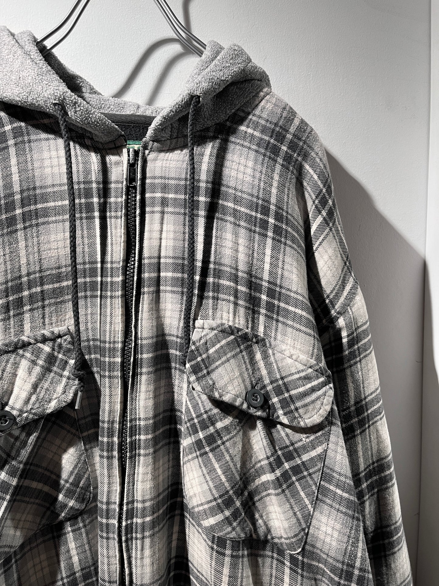 Fleece liner check shirt hoodie jacket