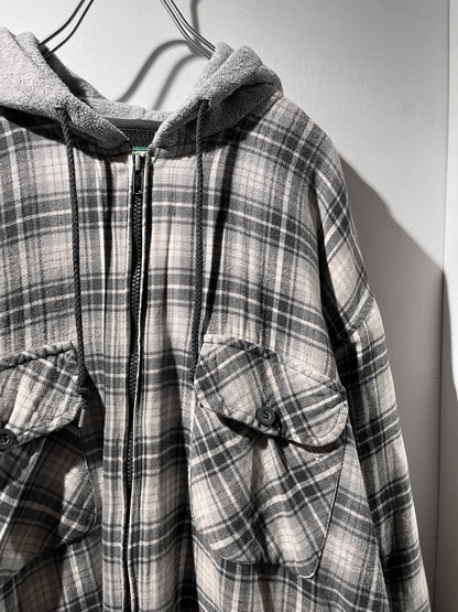 Fleece liner check shirt hoodie jacket