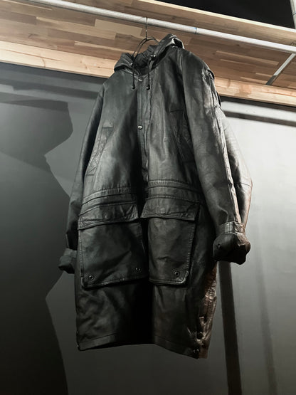 Old Design Leather Hoodie Coat
