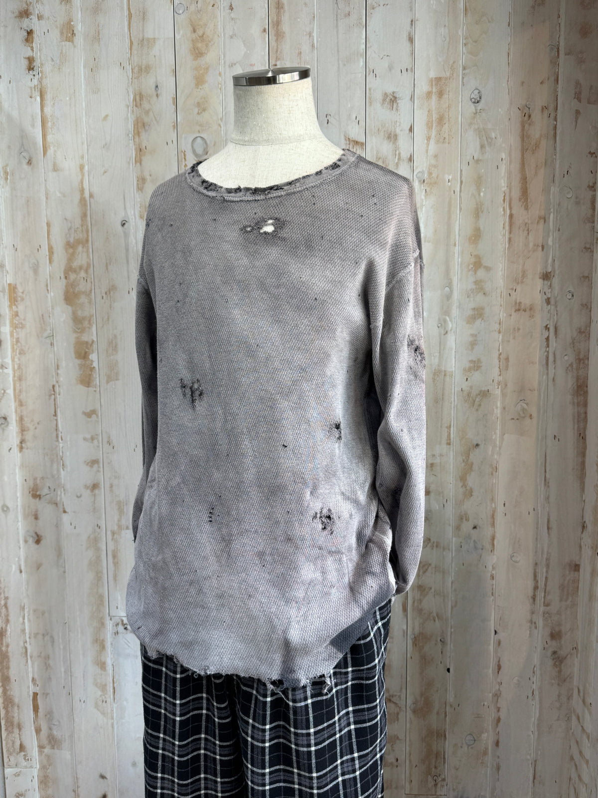 Bleach Washed Destroyed Thermal LS Tee